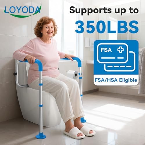 Toilet Safety Rails with Big Non-Slip Foot Pads, Adjustable Width & Height Toilet Safety Frame, 350 LBS, Toilet Handles for Elderly and Disabled