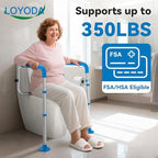 Toilet Safety Rails with Big Non-Slip Foot Pads, Adjustable Width & Height Toilet Safety Frame, 350 LBS, Toilet Handles for Elderly and Disabled