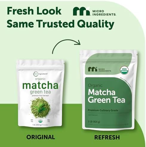 Micro Ingredients Organic Matcha Green Tea Powder, First Harvest, Culinary Grade from Japan, 100% Pure & Unflavored, Great for Tea, Latte, & Smoothies, Non-GMO, No Sugar, Eco-Friendly Packaging, 1 Lb