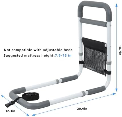 Bed Rails for Elderly Adults - 350LBS Heavy Duty Bed Assist Rail with Non-Slip Bedside Handle, Fall Prevention Safety Cane with Storage Pocket for Seniors, Fits King/Queen/Full/Twin Beds
