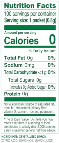 True Lemon 100ct (Pack of 1) - Water Enhancer - Bulk Dispenser - 0 Calorie Drink Mix Packets For Water - Sugar Free Lemon Flavoring Powder Packets