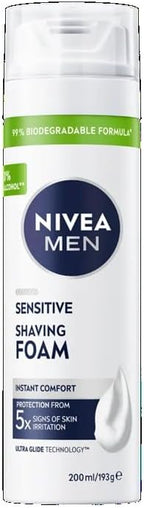 NIVEA MEN Shaving Foam For Sensitive Skin, 200 milliliters