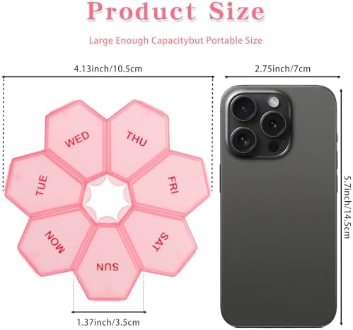 2 Pack 7-Day Weekly Pill Organizer, Daily Vitamin Pill Case, Portable Medication Management Pill Box for Home Travel Purse Pocket (Pink&Black)