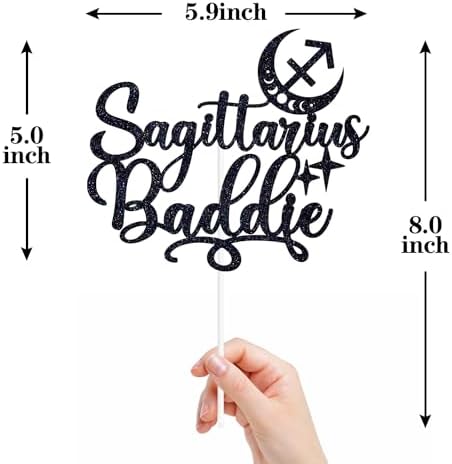 Sagittarius Baddie Cake Topper - Big Sagittarius Energy Birthday Decor, 12 Constellation Zodiac Themed Party Decorations (Black)