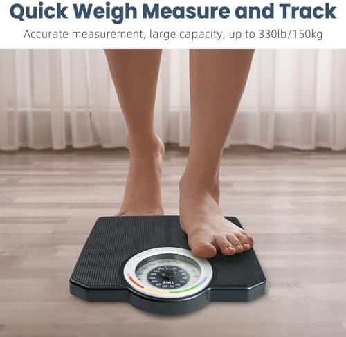 TIPRE Analog Scale for Body Weight, Mechanical Bathroom Scale, Analog Scale for Body Weight, 150kg/330lb, Dial Scale with Wider and Thicker Anti-Slip Platform, Simple Calibration, No Required Battery
