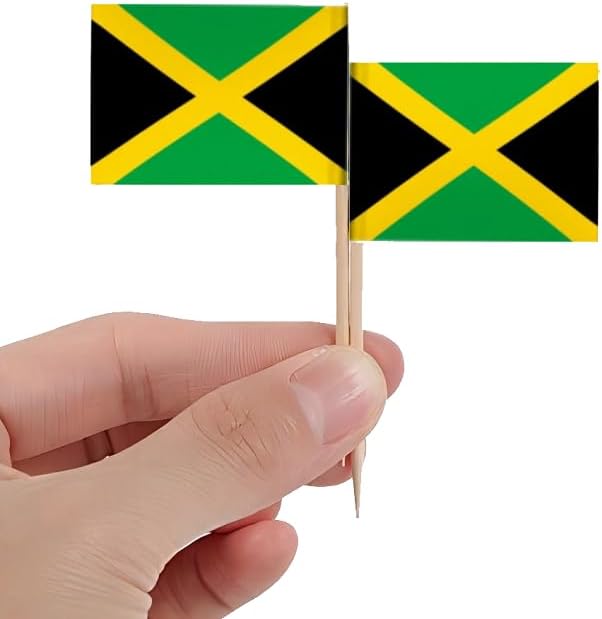 JAVD CYPS 100 Pcs Jamaica Flag Jamaican Toothpick Flags, Small Mini Stick Cupcake Toppers Jamaican Flags,Country Picks Party Decoration Celebration Cocktail Food Bar Cake Flags