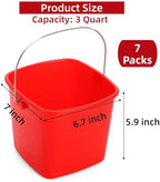 SOUJOY 7 Pack 3 Quart Cleaning Bucket, Plastic Small Sanitizing Bucket with Handle, Multi-Purpose Mini Square Pails for Kitchen, School, Offices, Household and Commercial Use, Red