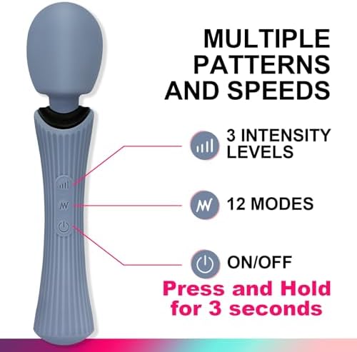 Handheld Massage Wand for Muscle Recovery - Cordless Electric Personal Massager with 12 Modes & 3 Speeds - Waterproof, Quiet & USB Rechargeable - Rose Blue