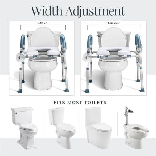 Toilet Seat Risers For Seniors Width and Height Adjustable Raised Toilet Seat With handles for Elderly, Handicap, Elevated, Pregnant, Fit Any Toilet Riser Heavy Duty Up To 400lbs