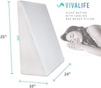 Bed Wedge Pillow Gel Memory Foam Top - Cooling Elevated Support Cushion for Lower Back Pain, Acid Reflux, Heartburn, Allergies, Snoring - Ultra Soft Breathable Cover (10 Inch Wedge)