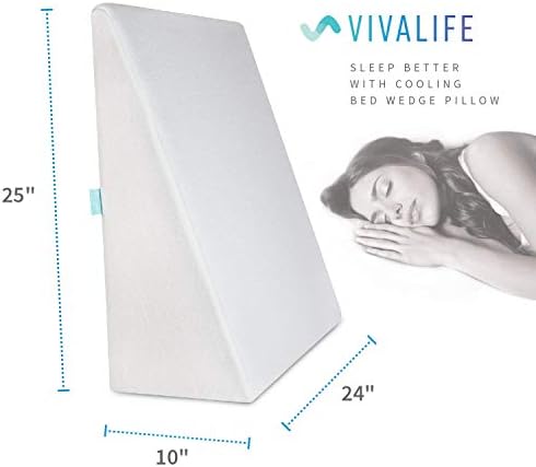 Vivalife Bed Wedge Pillow Gel Memory Foam Top - Cooling Elevated Support Cushion for Lower Back Pain, Acid Reflux, Heartburn, Allergies, Snoring - Ultra Soft Breathable Cover (10 Inch Wedge)