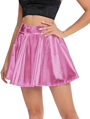 Urban CoCo Women's Shiny Flared Pleated Mini Skater Skirt