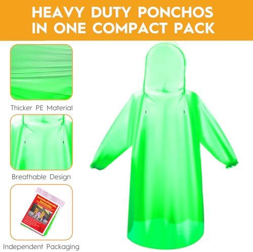 6 & 20 & 50 Pack Disposable Rain Ponchos for Adults/Youth, Waterproof PE Raincoats with Drawstring, Camping/Emergency