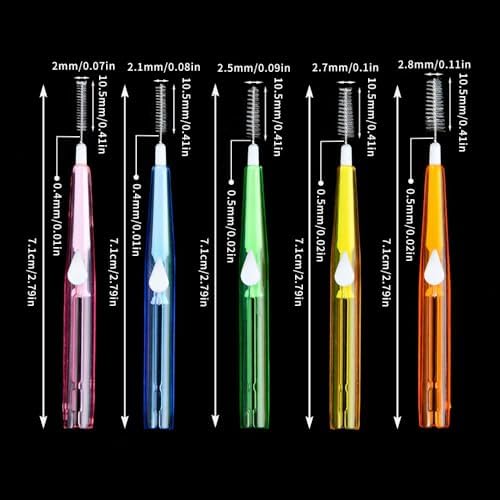 50 PCS Interdental Brush, 5 Sizes Push-Pull Dental Floss Picks Soft Bristles Braces Brushes Toothpick Tooth Flossing Cleaning Tools