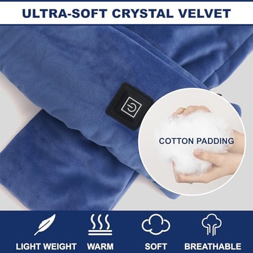 Heated Scarf with Power Bank, Electric Neck Heating Pad for Pain Relief, Portable Cordless Thermal Wrap with 3 Heat Levels, Soft Velvet Electric Neck Warmer for Men & Women Outdoor Winter Use-Blue