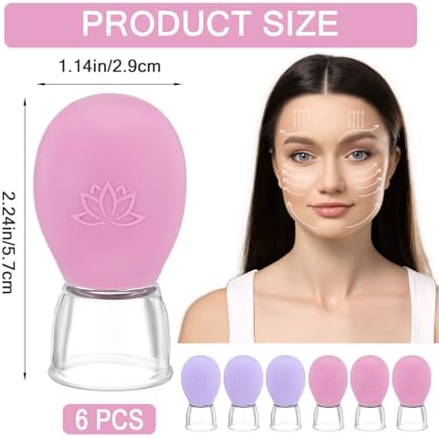 6Pcs Facial Cupping Therapy Set, Eye Face Vacuum Massage Anti Cellulite Cup Silicone Vacuum Suction for Beauty Body Fascia Massage