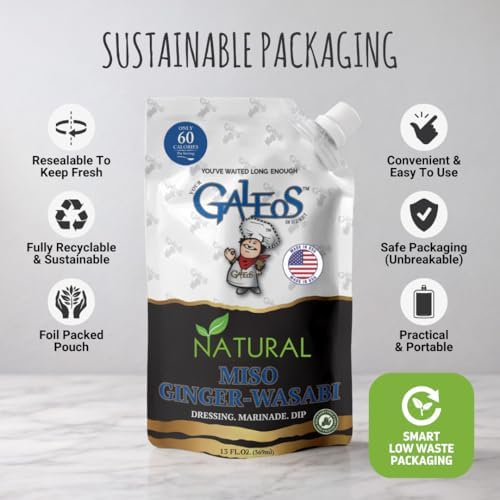 Galeos Miso Ginger Wasabi Salad Dressing | Lower Calorie, Dairy Free, Egg Free, Gluten-Free, No Saturated Fat | Healthier Dressing, Marinade & Dipping Sauce | Made in California - 13 fl oz - 1 Pack