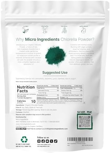 Micro Ingredients Organic Chlorella Powder, 20 Ounces | Broken Cell Wall for Complete Absorption | Raw Superfood Supplement, Rich in Protein & Vitamins | Non-GMO, Vegan, Non-Irradiated
