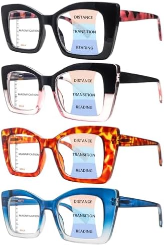 COJWIS Multifocus Progressive Reading Glasses for Women - Bifocal Computer/Book Readers Blue Light Blocking With Spring Hinge