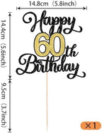 Rsstarxi 1 Pack Happy 60th Birthday Cake Topper Black Gold Glitter Cheers to 60 Years Birthday Sign Cake Pick Hello 60 Theme Cake Decorations for Fabulous Sixty Birthday Party Cake Decorations