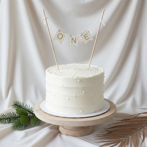 First Birthday Cake Topper, One Cake Topper, Wood 1st Birthday Cake Bunting for Photo Prop Party Decor