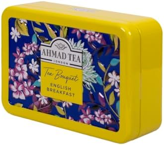 Ahmad Tea Floral Tea Tin Gift, Yellow Caddy, English Breakfast, 10 Tea Bags
