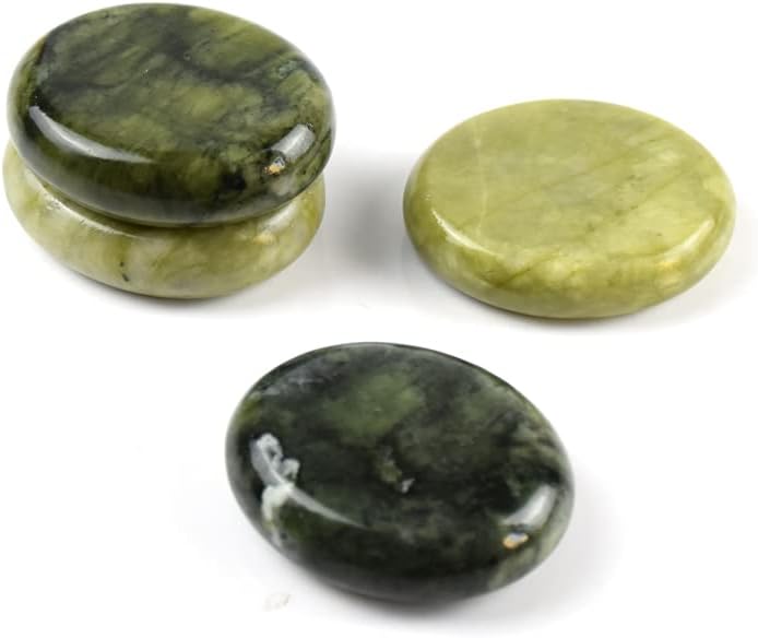 4Pcs Hot Massage Stones Set Green Jade Heated Warmer Stone for Spa Massage 2.36 x 1.96in (6x5cm)