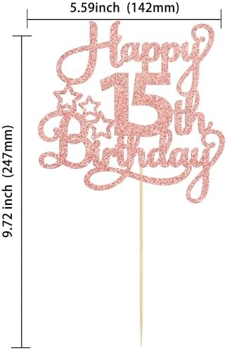 1 Pack Happy 15th Birthday Cake Topper Rose Gold Glitter Mis Quince 15 Cheers to 15 Years Old Birthday Cake Pick for Celebrating 15th Birthday Anniversary Party Cake Decorations Supplies
