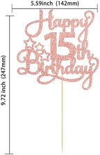 1 Pack Happy 15th Birthday Cake Topper Rose Gold Glitter Mis Quince 15 Cheers to 15 Years Old Birthday Cake Pick for Celebrating 15th Birthday Anniversary Party Cake Decorations Supplies