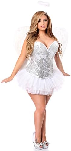 Daisy corsets womens Top Drawer Plus Size 4 Pc Silver Sequin Angel Corset Costume