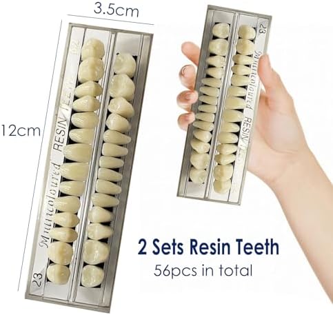 56 Pcs False Teeth Fake Teeth 2 Sets Synthetic Resin Dental Tooth, Upper and Lower Denture Tooth, Party Horror Prop Makeup DIY Replacement, 23 A2