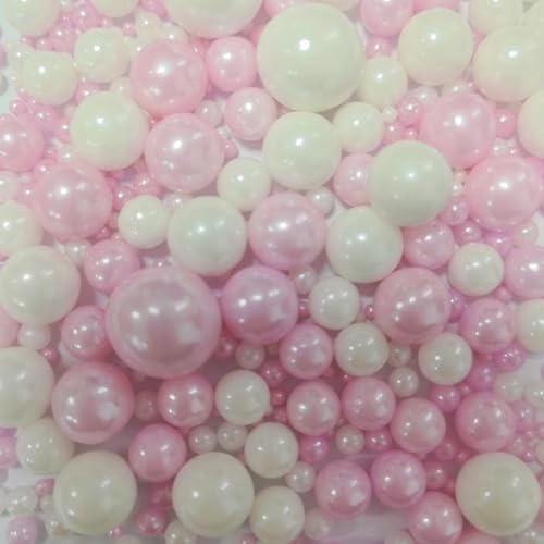 Edible Pink White Pearl Sugar Sprinkles White Pink Candy Mixing Size Baking Edible Cake Decorations Cupcake Toppers Cookie Celebrations Wedding Valentines Baby Shower Birthday Supplies 120g/ 4.23oz