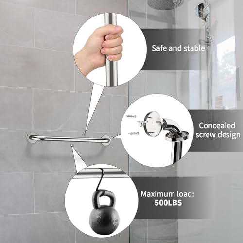 2 Pack 16 Inch Shower Grab Bar, ZUEXT Chrome Stainless Steel Bathroom Grab Bar, Shower Handle, Bathroom Balance Bar, Safety Hand Rail Support - Handicap, Elderly, Injury, Senior Assist Bath Handle