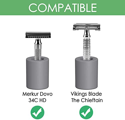 Linkidea 2 Pack Safety Razor Stand - Opening Dia 0.8" (2.2cm) Diatomite Men's Shaving Holder for Bathroom Countertops, Compatible With Vikings, Merkur Double Edge Safety Razor (Grey)