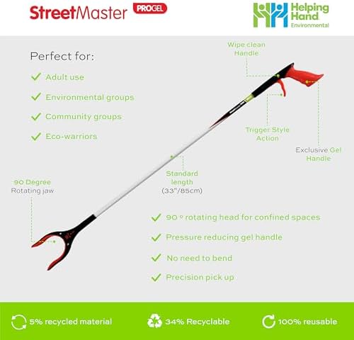 LP2633IB Streetmaster Pro Gel Litter Picker, Red/Silver, 33-Inch