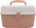 Plastic First Aid Storage Box Container Bin with Removable Tray and Portable Handle, Family Emergency Medicine Kit Case Organizer, White&Pink