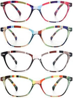 Reading Glasses Women Blue Light Blocking Lightweight Readers Anti Blue Ray Cheaters Glasses Spring Hinges 4 Pack