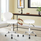 KLASIKA Rolling Swivel Salon Stool Chair with Back Support Adjustable Hydraulic for Office Massage Facial Spa Medical Drafting Tattoo Beauty Barber White
