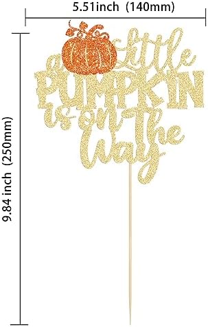 1Pc Little Pumpkin is on the Way Cake Topper Orange Glitter Boy Pumpkin Baby Shower Cake Topper Decorations for Autumn Little Pumpkin Themed Baby Shower Kids Boys Girls Birthday Party Supplies