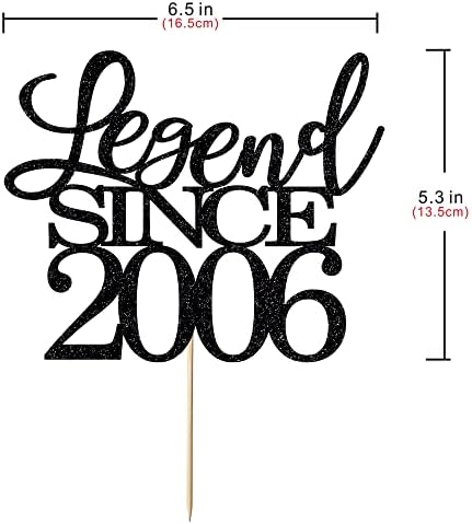 Legend Since 2006 Cake Topper 20th Birthday Happy Birthday Cake Topper Men and Women Cheer 20 Years Old Handmade Black Glitter Cake Decoration (2006)