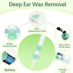 Electric Ear Wax Removal Tool with Vibration Suction, Ear Wax Vacuum Cleaner, Soft Silicone Spoon with 2 Washable Replaceable Tips Ear Cleaning for Family, Portable Case,Aqua Green
