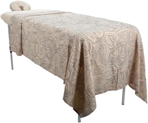 ForPro Premium Designer Flannel 3-Piece Massage Sheet Set, Island Tranquility, for Massage Tables, Includes Massage Flat Sheet, Fitted Sheet and Fitted Face Rest Cover, Natural