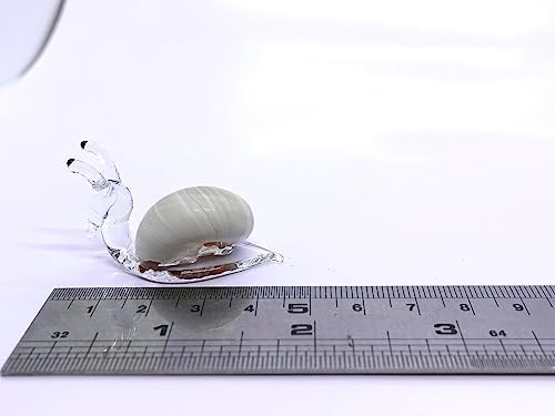Rare Snail Hand Blown Glass Art W/Natural Seashell Conch Tiny Miniature Figurines Beach Animals Collectible Gift Home Décor (Beige)