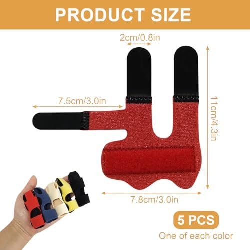 5 Pcs Trigger Finger Splint with Fingertip Wrap Design for Full Protection, Adjustable Brace with Aluminum Support for Arthritis Mallet Finger Splints for Kids and Adults, Breathable Fabric Hand Aid