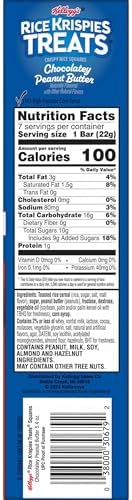 Rice Krispies Treats Crispy Rice Squares, Kids Snacks, Snack Bars, Chocolatey Peanut Butter, 5.4oz Box (7 Bars)