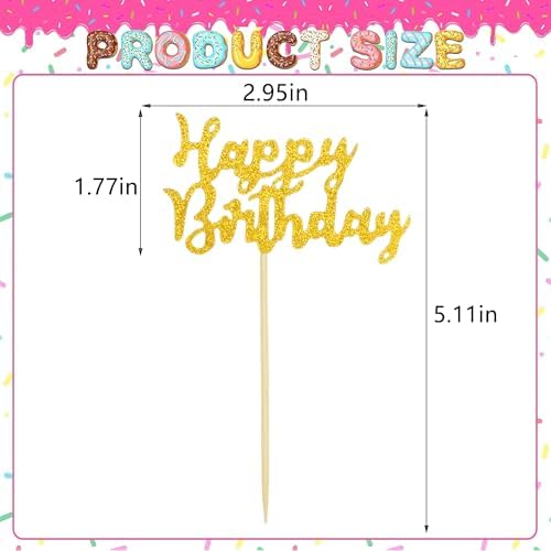 12 Pcs Happy Birthday Cupcake Toppers, Gold Glitter Cupcake Decorations for Adult or Children Birthday Party Decorations