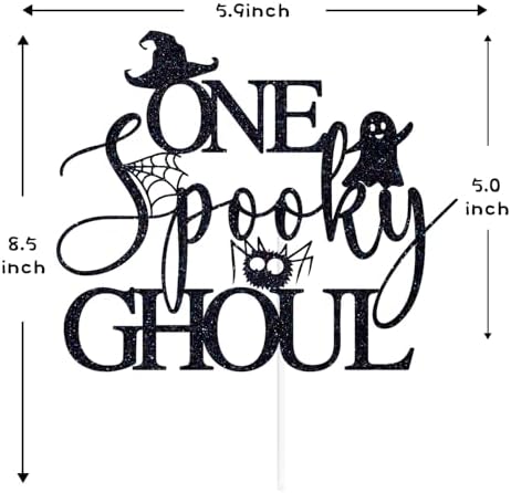 Black Glitter One Spooky Ghoul Cake Topper, Spooky One/Happy 1st Halloween, Ghost Baby's 1st Birthday Baby Shower Party Decorations Supplies