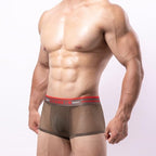 Men Mesh Boxer Briefs Sexy See Through Underwear Breathable Trunks Lingerie Wide Waistband