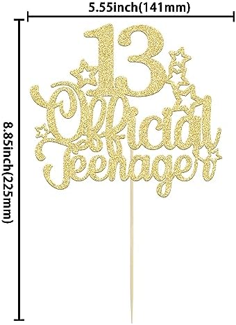 Ephlyn 1 Pack 13 Official Teenager Cake Topper Glitter Number 13 Cheers to 13 Cake Topper 13th Birthday Cake Pick Decorations for Teen 13th Birthday Party Decorations Supplies Gold