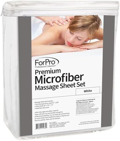 ForPro Professional Collection Premium Microfiber 3-Piece Massage Sheet Set, White, Ultra-Light, Stain, and Wrinkle-Resistant Includes Massage Flat and Fitted Sheet and Massage Face Rest Cover